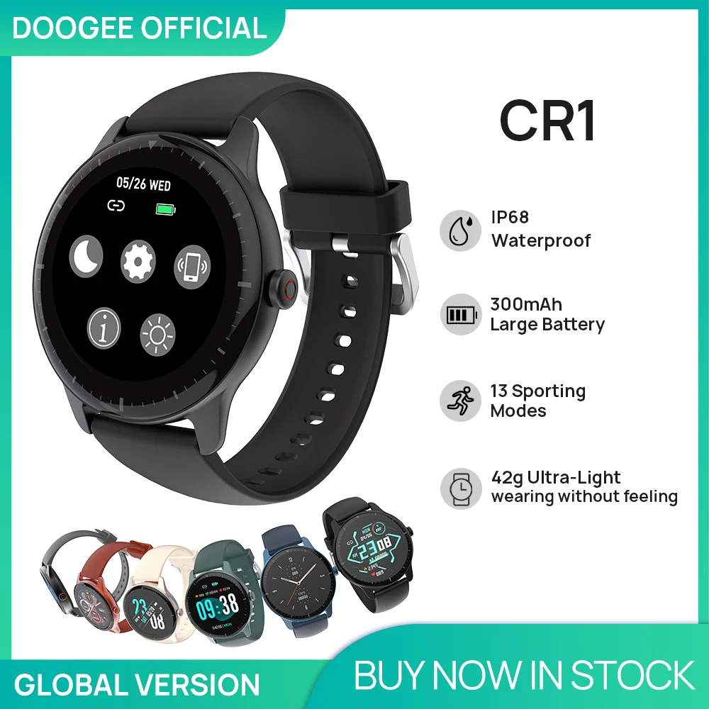DOOGEE CR1 Smart Watch IP68 Waterproof Sports SmartWatch Bluetooth 5.0 Sleep Monitor Fitness Heart Rate Tracker Music Controls
DOOGEE CR1 Smart Watch IP68 Waterproof Sports SmartWatch Bluetooth 5.0 Sleep Monitor Fitness Heart Rate Tracker Music Controls