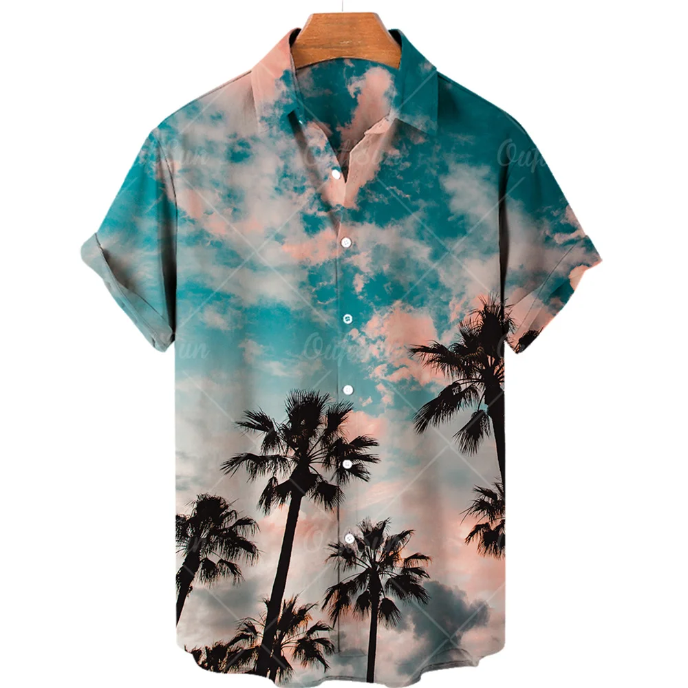 

Erkek gömlek Hawaiian 3D tüm hindistan cevizi aac gün batm baskl Colorfui gömlek erkekler moda rahat giyim gevek ksa kollu 2022