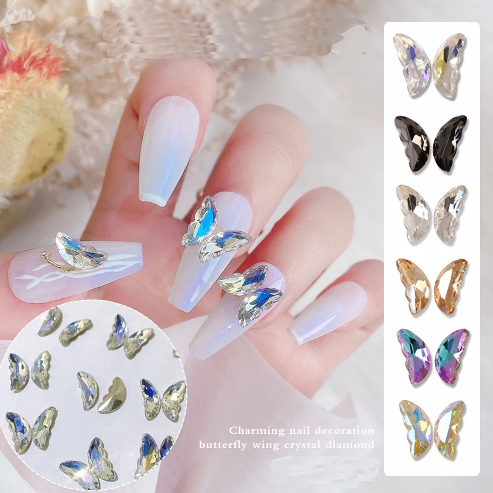 

5pairs Crystal Butterfly Wings Nail Art Charm 3D Super Flash Aurora Half Butterfly Wing Nail Gem DIY Bling Butterfly Nail Parts
