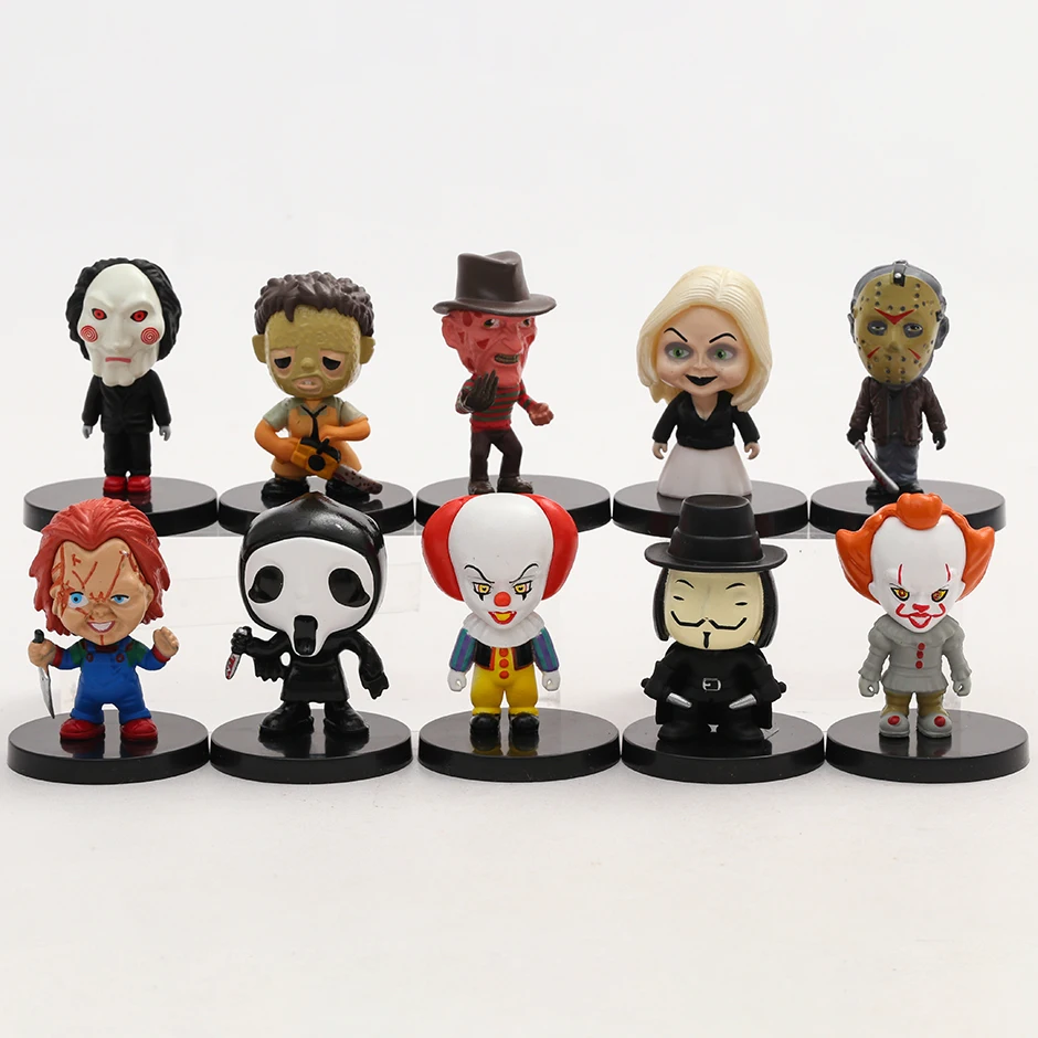 Horror Movie Pennywise Chucky Jason Freddy Billy Ghostface Leatherface Mini PVC Figures Toys Dolls 10pcs/set
Horror Movie Pennywise Chucky Jason Freddy Billy Ghostface Leatherface Mini PVC Figures Toys Dolls 10pcs/set