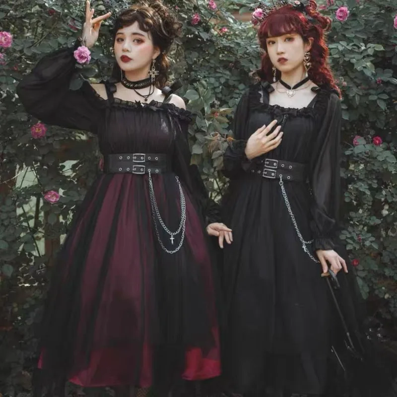 

Girl Killer Dark Op Court Style Daily Lace Black Lolita Dress Long Sleeve Dresses Fairy Kei Clothes Vestido Manga Larga