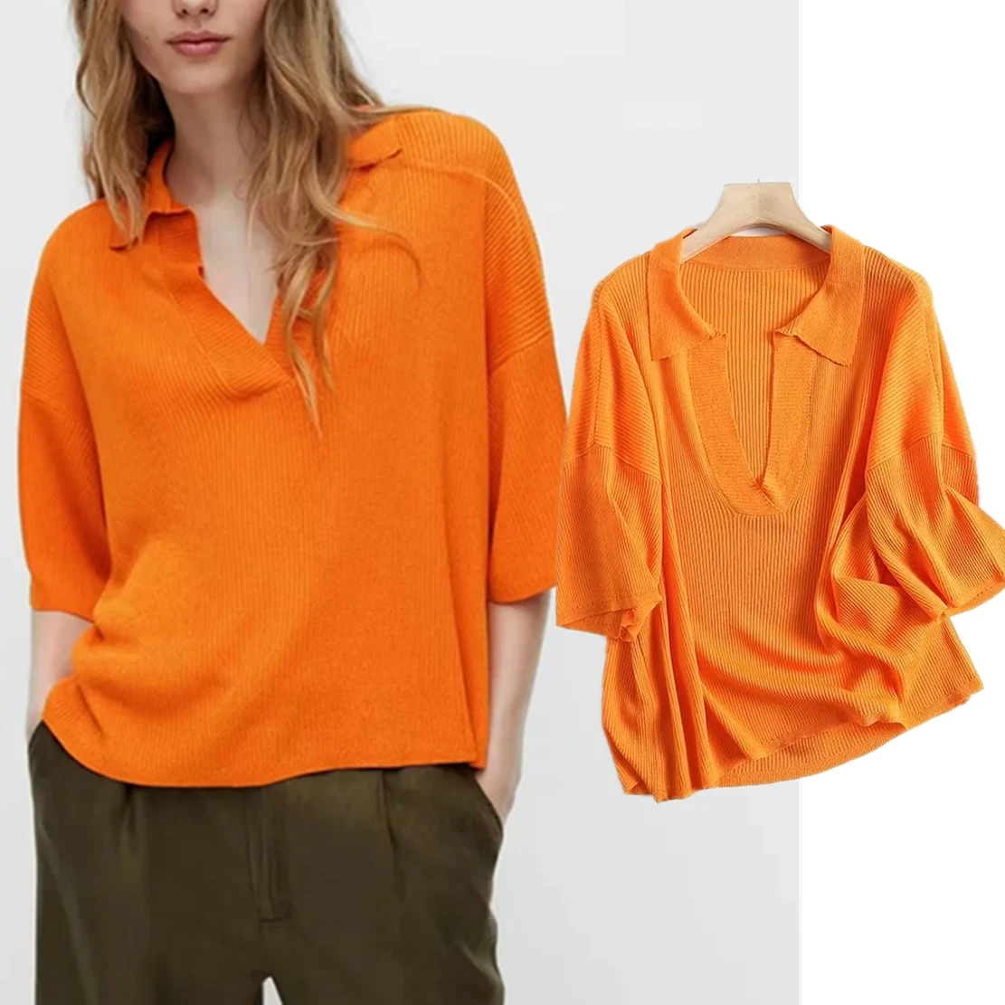 Maxdutti England Style Fashion Tshirts Orange Color Polo Collar Loose Tops Short Sleeve Tshirts Women
Maxdutti England Style Fashion Tshirts Orange Color Polo Collar Loose Tops Short Sleeve Tshirts Women