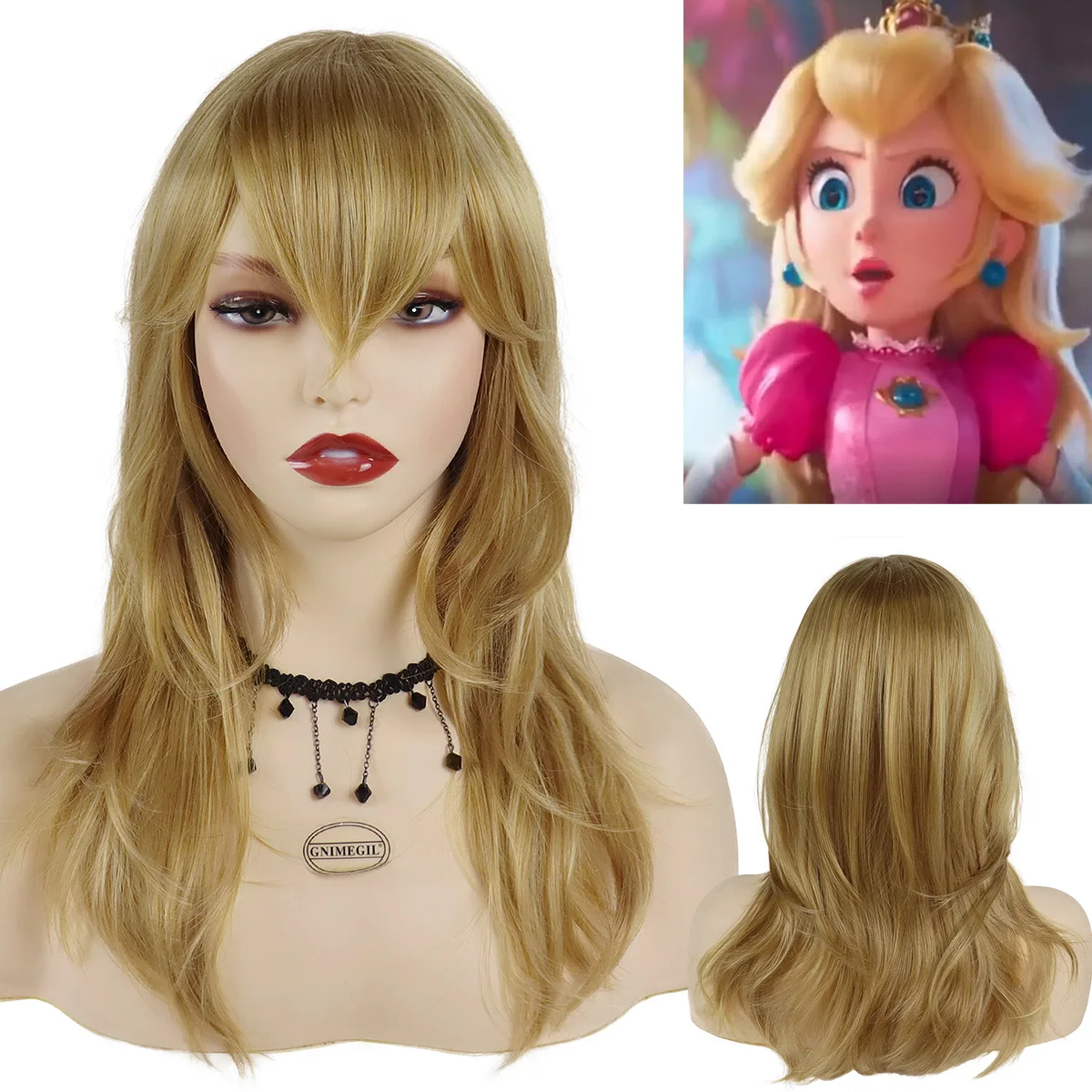 

Синтетический длинный светлый парик GNIMEGIL с челкой, парики для костюма принцессы персикового цвета для девочек, натуральные здоровые парики для косплея на Хэллоуин, для женщин