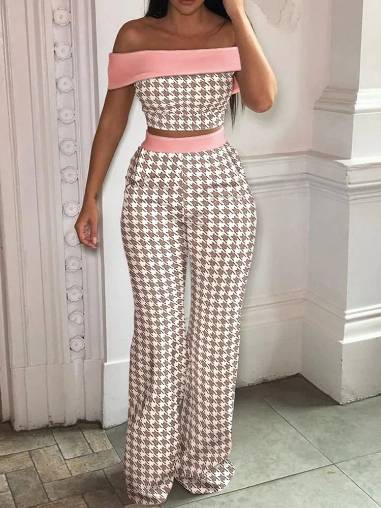 New Fashion Holiday Commute Outfits Set Women Clothing Sexy Slash Neck Strapless Crop Tops + Wide-Leg Pants Trousers Print Suits
New Fashion Holiday Commute Outfits Set Women Clothing Sexy Slash Neck Strapless Crop Tops + Wide-Leg Pants Trousers Print Suits