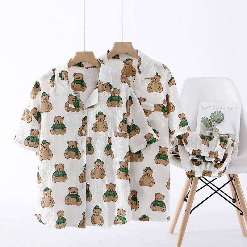 Green Bear Gauze Couple Pajamas Short Sleeve Shorts Suits Housewear for Men and Women Pajama Set Two Piece Set Summer Sleepwear
Green Bear Gauze Couple Pajamas Short Sleeve Shorts Suits Housewear for Men and Women Pajama Set Two Piece Set Summer Sleepwear