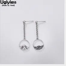 Uglyless 100% Real Solid 925 Silver Fine Jewelry for Women Thai Silver Earrings Chinese Wind LOVE as High Mountain as Deep Ocean