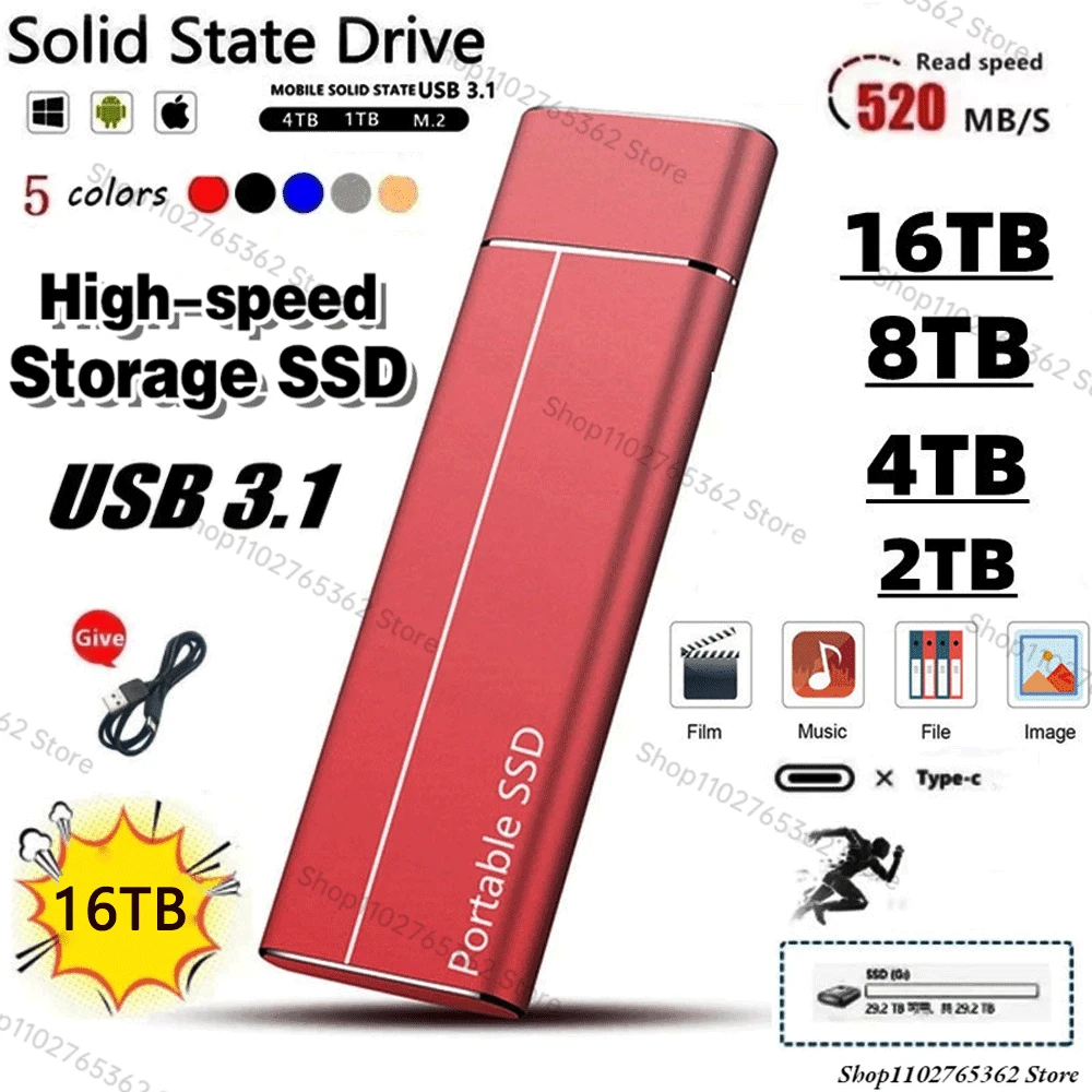 Portable M.2 SSD 128TB External Hard Drive USB3.1 Type-C Mobile Hard Disk 2tb 4TB 16TB Interface Usb Flash Drive for Laptop/ps4
Portable M.2 SSD 128TB External Hard Drive USB3.1 Type-C Mobile Hard Disk 2tb 4TB 16TB Interface Usb Flash Drive for Laptop/ps4