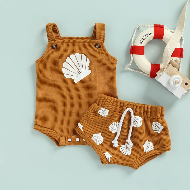 0-18 Months Baby\u2019s Tops and Shorts Set Fashion Shell Printed Suspender Romper and Tie-up Short Pants
0-18 Months Baby\u2019s Tops and Shorts Set Fashion Shell Printed Suspender Romper and Tie-up Short Pants