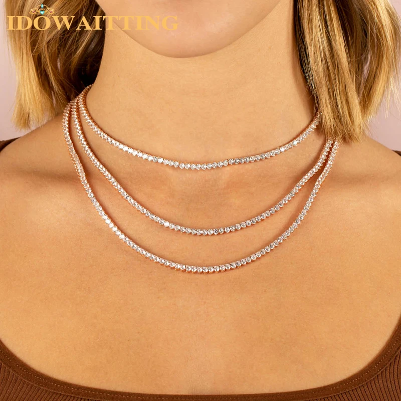 

3mm Prong Setting Iced Out Cubic Zirconia Tennis Chain Bling 5A CZ Classic Choker Necklace Hiphop Women Men Jewelry 16" 18"