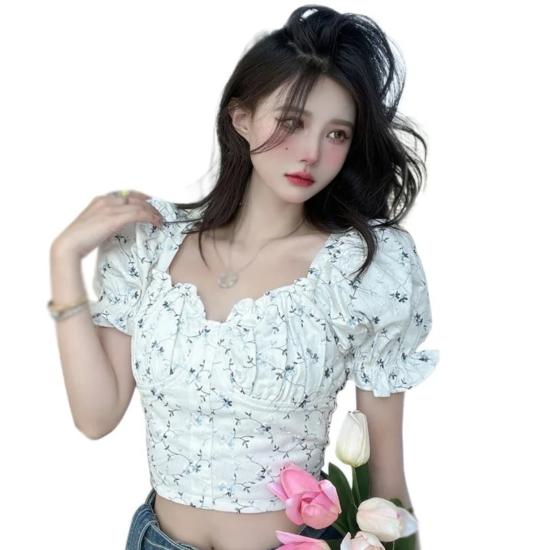 Korea Style Square Neck Floral Print Slim Blouse Women Puff Short Sleeve Sexy Casual Wild Crop Top Shirt
Korea Style Square Neck Floral Print Slim Blouse Women Puff Short Sleeve Sexy Casual Wild Crop Top Shirt