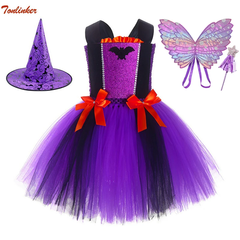 Halloween Witch Costumes for Girls Kids Purple Tulle Tutu Dress Outfit With Hat Headgear Girl Carnival Party Gown Princess Dress
Halloween Witch Costumes for Girls Kids Purple Tulle Tutu Dress Outfit With Hat Headgear Girl Carnival Party Gown Princess Dress