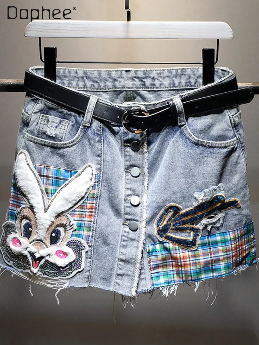 Fashion Denim Short Culottes Women's A- Line High Waist Spring and Summer New Wide-Leg Cartoon Bunny Embroidered Plaid Skirt
Fashion Denim Short Culottes Women's A- Line High Waist Spring and Summer New Wide-Leg Cartoon Bunny Embroidered Plaid Skirt