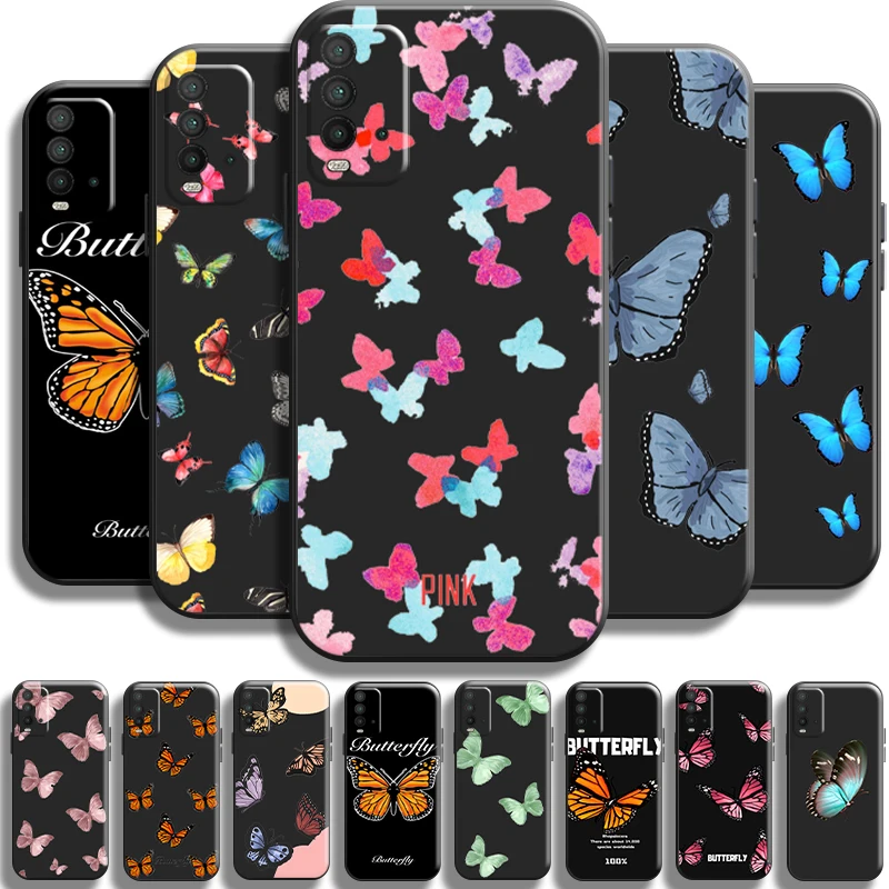 

Pretty Butterfly For Xiaomi Redmi 9T Phone Case Black Shell Funda Carcasa Back Liquid Silicon Cover Full Protection TPU