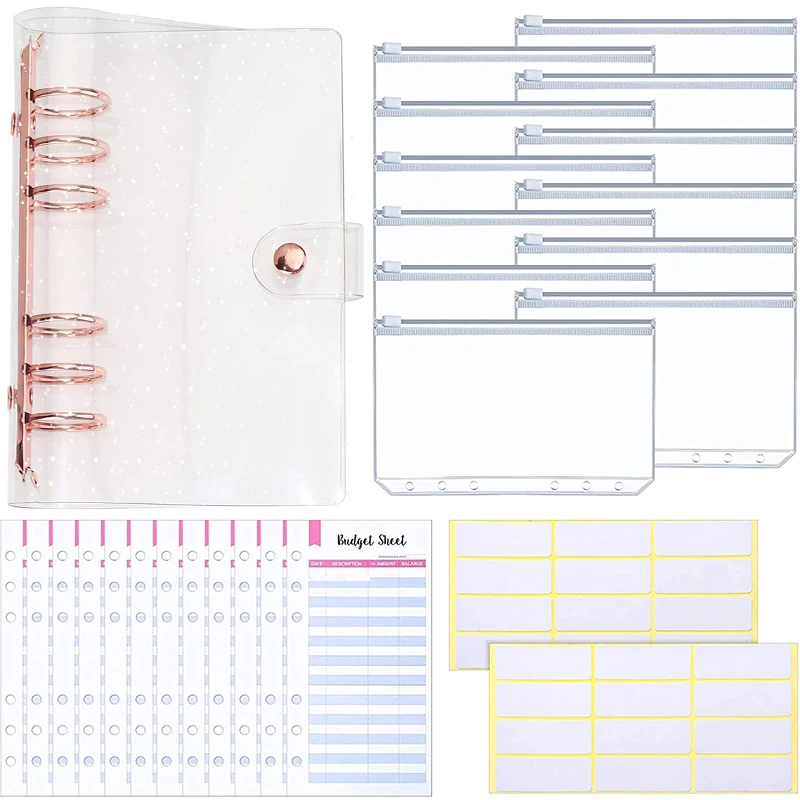 27 Pieces 6-Ring Binder A6 Planner Notebook with 12 Pieces Binder Zipper Pockets and Budget Sheets for Personal Budget Planner
27 Pieces 6-Ring Binder A6 Planner Notebook with 12 Pieces Binder Zipper Pockets and Budget Sheets for Personal Budget Planner