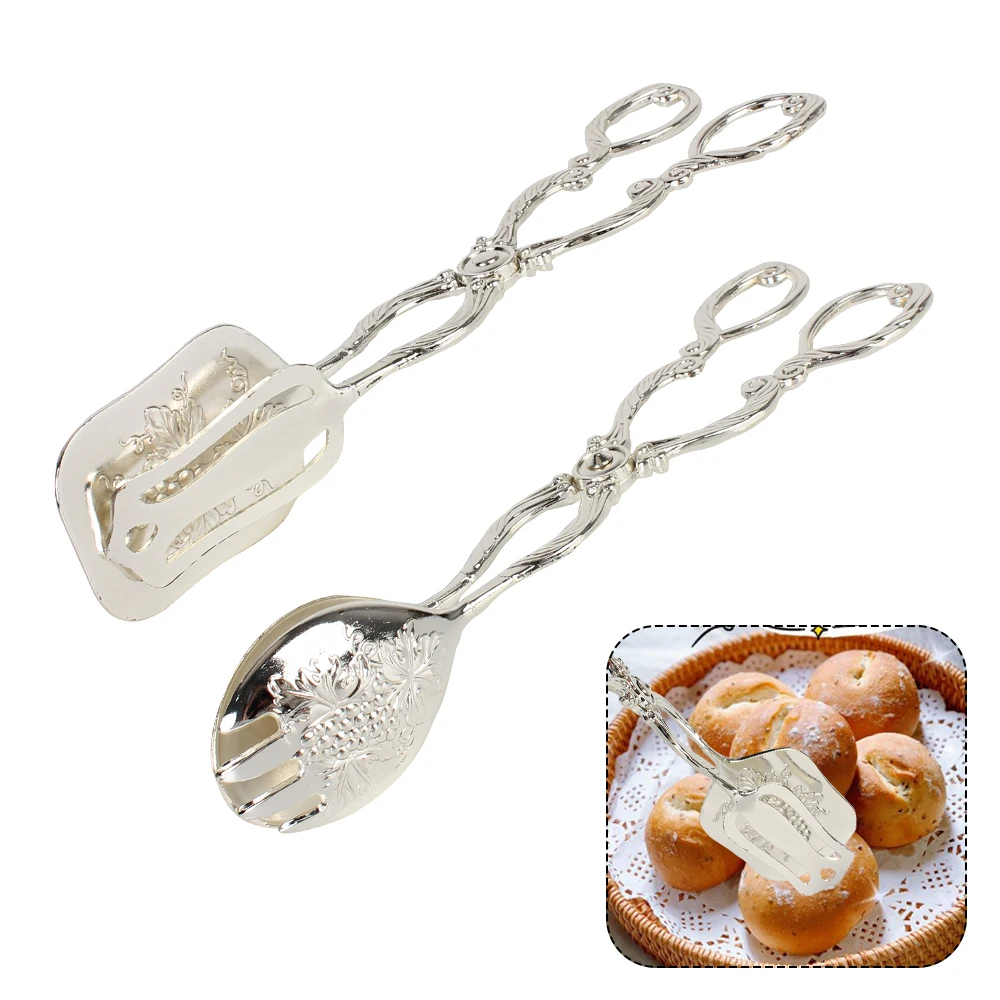 

Snack Cake Clip Salad Pastry Clamp Fruit Salad Cake Clip Gold-plated Buffet Food Tong Baking Barbecue Tool Vintage style
