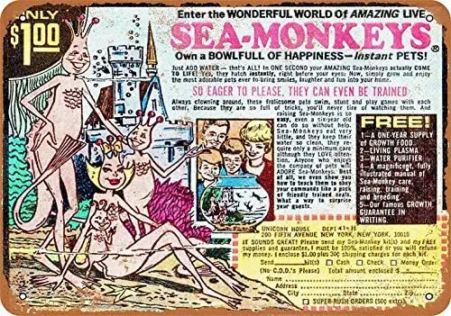 Sea-Monkeys Tin Sign Vintage Iron Painting Wall Decorative Trend Popular Poster Handmade Art
Sea-Monkeys Tin Sign Vintage Iron Painting Wall Decorative Trend Popular Poster Handmade Art
