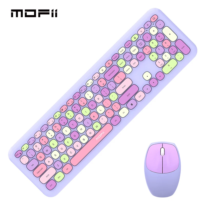 Беспроводная клавиатура и мышь Mofii фиолетовый набор с USB для офисных игр Розовый