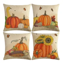 4pcs/set pumpkin sunflower Linen Throw Pillow Covers Autumn Harvest Theme Combination Decorative Pillowcase Autumn cushion cove