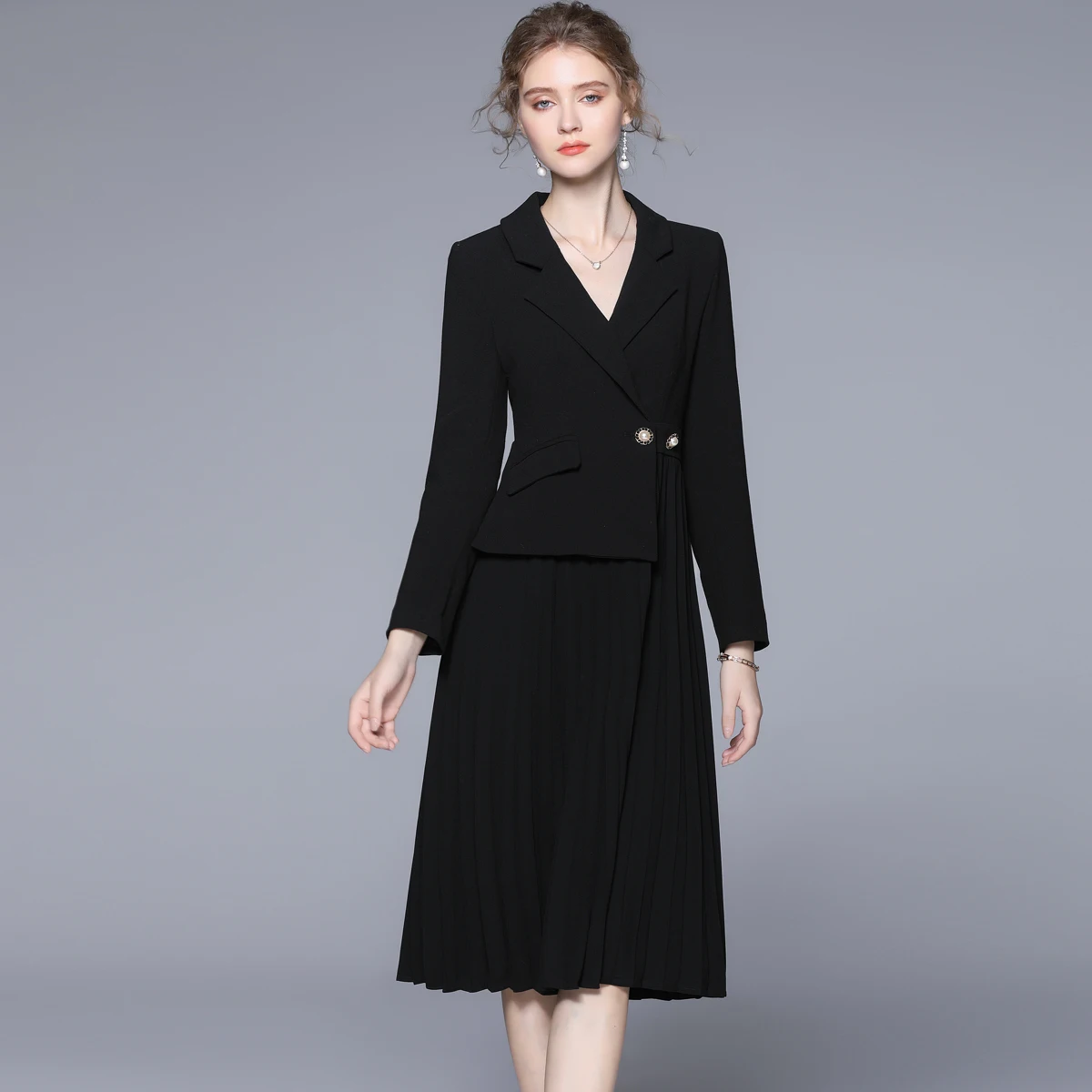 Vintage Pleated Patchwork One Piece Blazer Dress Women Elegant Office Ladies Long Sleeve Notched Female Spring Midi Vestido
Vintage Pleated Patchwork One Piece Blazer Dress Women Elegant Office Ladies Long Sleeve Notched Female Spring Midi Vestido
