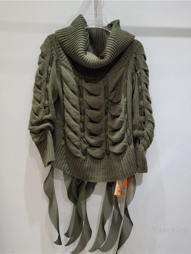 2023 Autumn New Off-Shoulder Weave Design Ribbon Lace-up Knitted Sweater Women Tassel Army Green Sexy Slash Neck Sweater Pull
2023 Autumn New Off-Shoulder Weave Design Ribbon Lace-up Knitted Sweater Women Tassel Army Green Sexy Slash Neck Sweater Pull