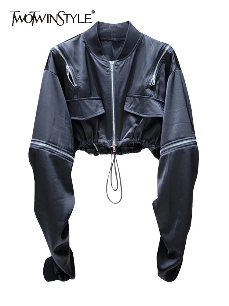 TWOTWINSTYLE Denim Black Jacket For Women Stand Collar Long Sleeve Patchwork Zipper Solid Streetwear Jackets Female Clothing New
TWOTWINSTYLE Denim Black Jacket For Women Stand Collar Long Sleeve Patchwork Zipper Solid Streetwear Jackets Female Clothing New