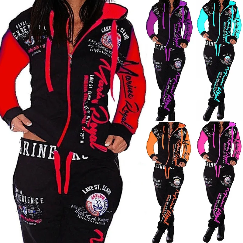 Spring and Autumn Fashion Women's Contrast Pattern Printing Sports Set Winter Jogging Casual Zipper Hooded Two Piece Set 
Spring and Autumn Fashion Women's Contrast Pattern Printing Sports Set Winter Jogging Casual Zipper Hooded Two Piece Set