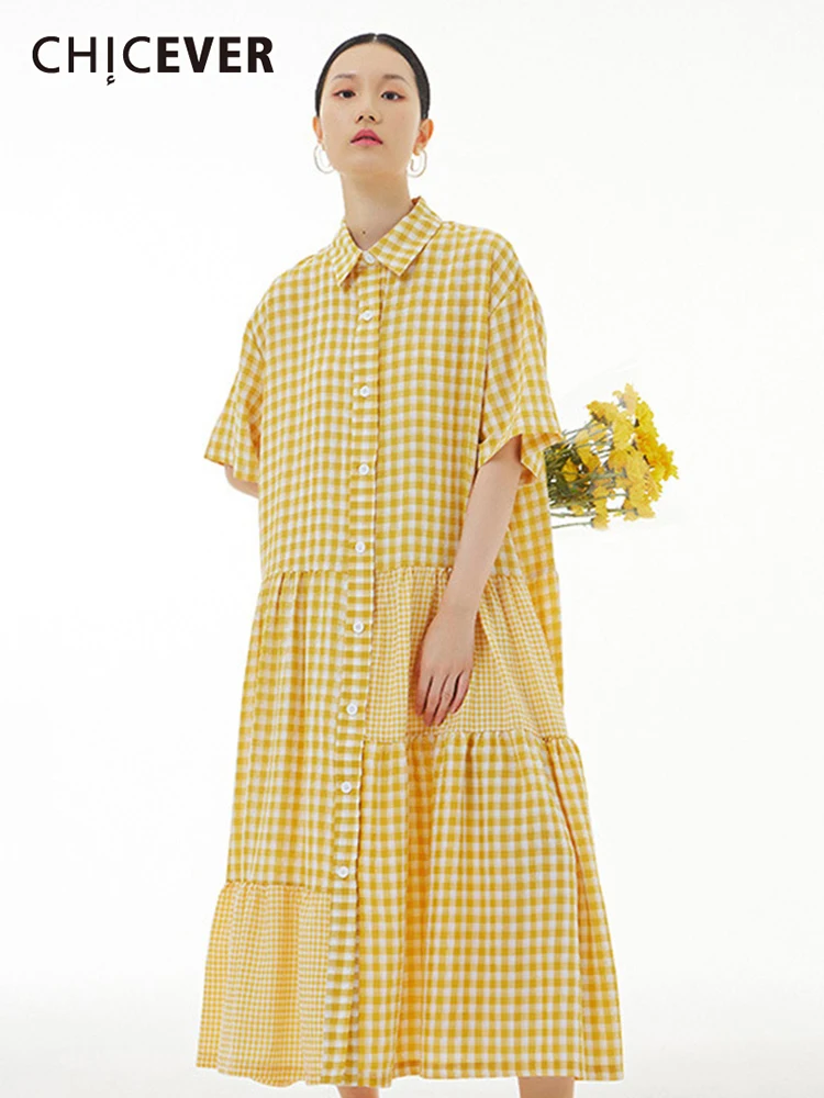 CHICEVER Korean Fashion Loose Plaid Dress For Women Lapel Long Sleeve Colorblock Casual Midi Dresses Female Summer Clothing 2022
CHICEVER Korean Fashion Loose Plaid Dress For Women Lapel Long Sleeve Colorblock Casual Midi Dresses Female Summer Clothing 2022