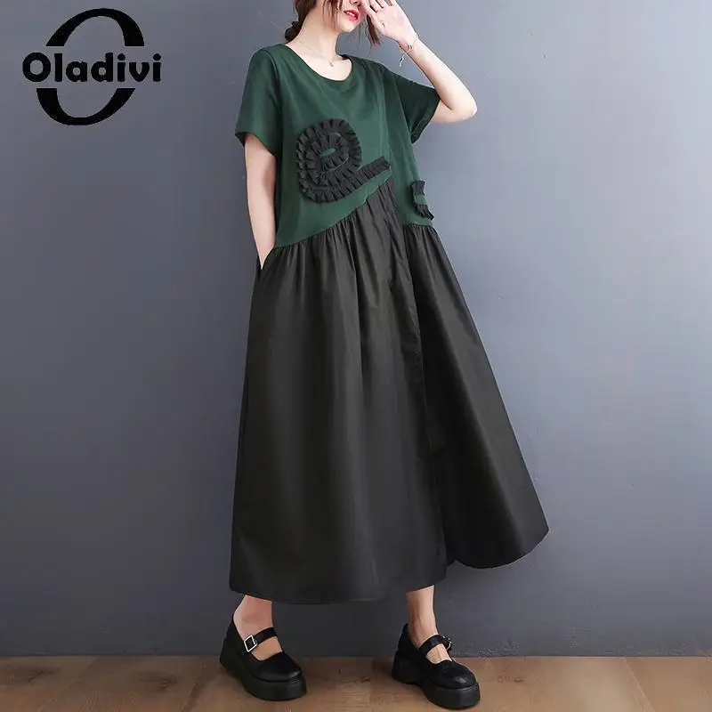 

Oladivi Large Size Women's Casual Loose Ruffle Dress 2023 Summer New Oversized Midi Dresses Female Tunic Robe Vestidios 4XL 9529