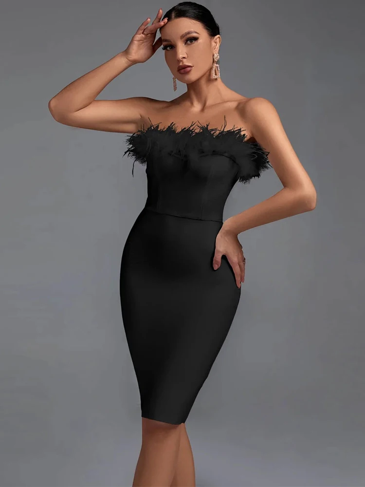 Feather Bandage Dress 2022 Women Black Bandage Dress Bodycon Elegant Sexy Strapless Evening Party Dress Summer Club Outfits
Feather Bandage Dress 2022 Women Black Bandage Dress Bodycon Elegant Sexy Strapless Evening Party Dress Summer Club Outfits