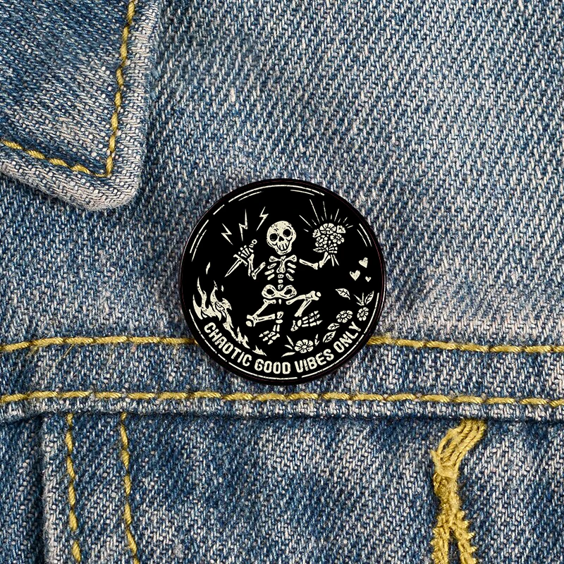 Halloween Chaotic Good Vibes Only Skull Pin Custom vintage Brooches Shirt Lapel teacher Bag Badge pins for Lover Girl Friends 
Halloween Chaotic Good Vibes Only Skull Pin Custom vintage Brooches Shirt Lapel teacher Bag Badge pins for Lover Girl Friends