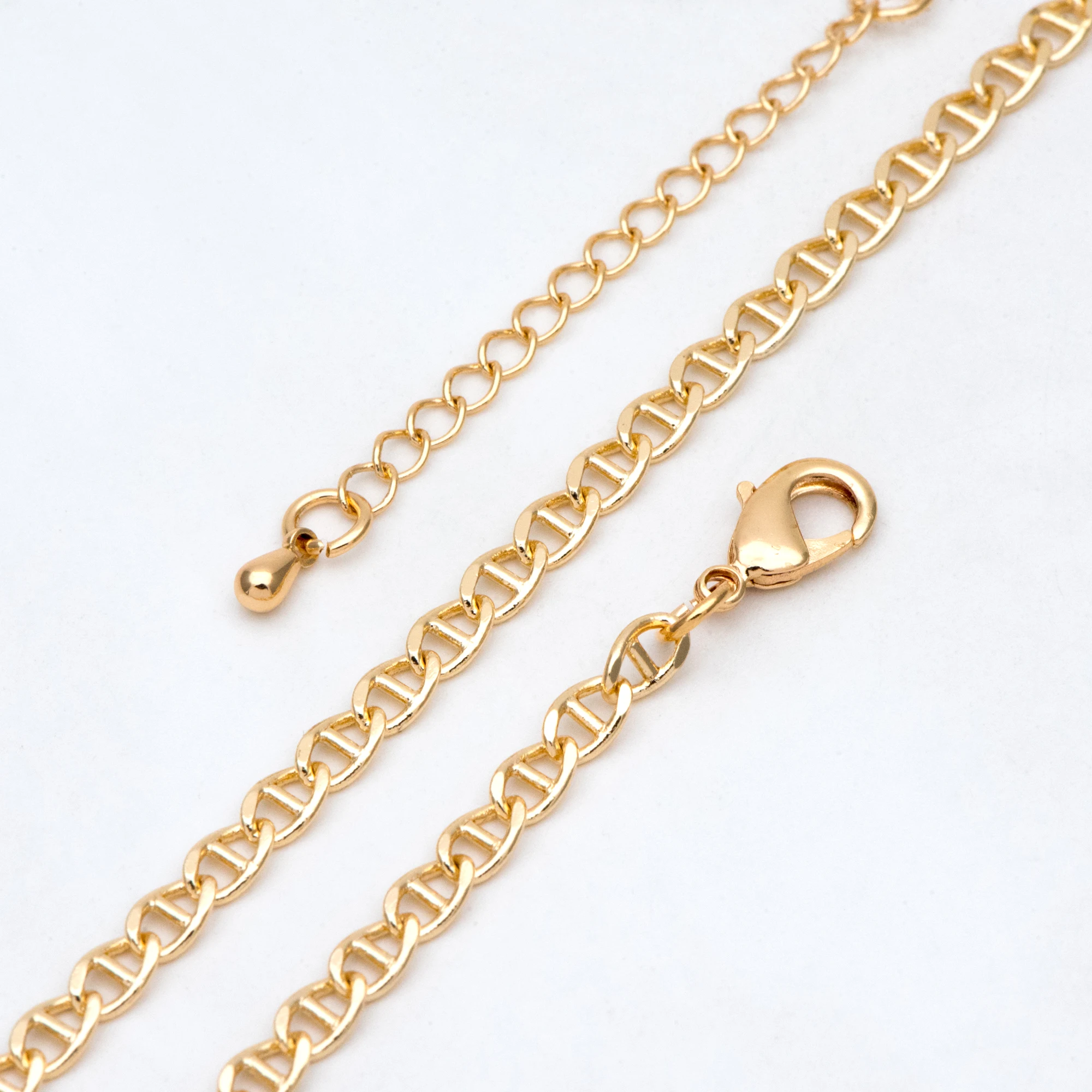 

Позолоченная латунная овальная цепочка 4 мм, готовый браслет/ожерелье с удлинительной цепочкой, готов к ношению (# LK-352)