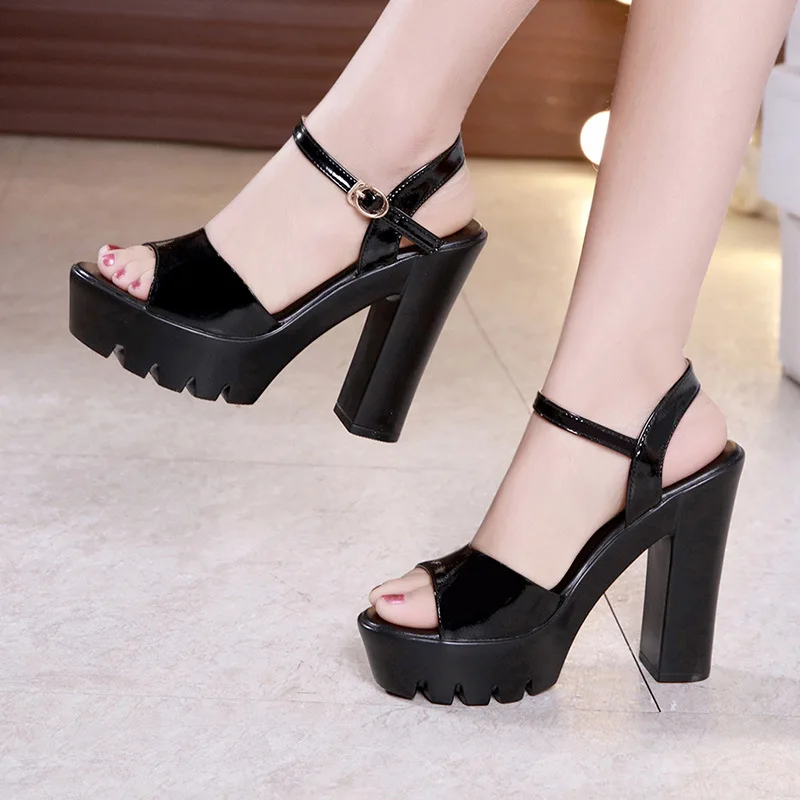

Block Heel Platfom Shoes Women Sandals Summer 2021 Wedding Shoes Patent Leather High Heels Sandalias Ladies Office Shoe 41 42 43