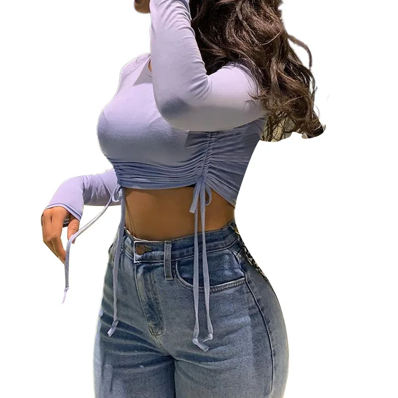 Women's Shirts Long Sleeves Slim Tee Drawstring Design Open Navel Tops Slim Women's Shirts Best Sale-WT
Women's Shirts Long Sleeves Slim Tee Drawstring Design Open Navel Tops Slim Women's Shirts Best Sale-WT
