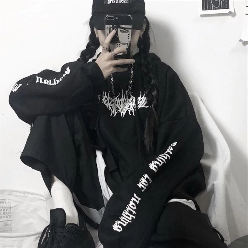 Women Loose Streetwear Black Sweatshirt Knitted Hooded Sexy Print Hoodies Fashion Pullovers Long Hoodie Women Tops Harajuku
Women Loose Streetwear Black Sweatshirt Knitted Hooded Sexy Print Hoodies Fashion Pullovers Long Hoodie Women Tops Harajuku