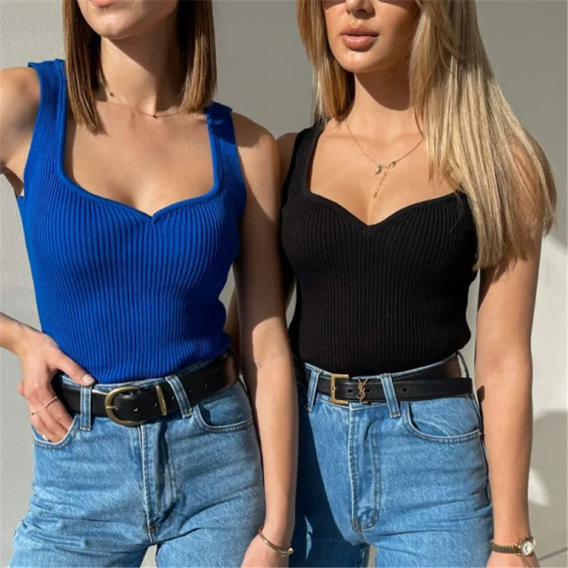 Knitted Casual Womens Tank Top Sexy Square Collar Sleeveless Summer Camisole Off Shoulder Tube Tops Crop Top European USA Style
Knitted Casual Womens Tank Top Sexy Square Collar Sleeveless Summer Camisole Off Shoulder Tube Tops Crop Top European USA Style