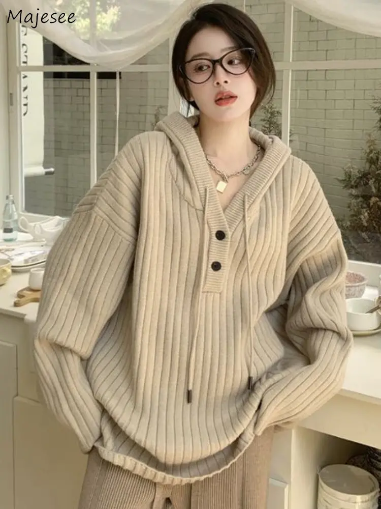 Hooded Long Sweaters Women Knitted Pullovers Simple Chic Vintage Loose Pull Femme Harajuku Fashion All-match Ins College Females
Hooded Long Sweaters Women Knitted Pullovers Simple Chic Vintage Loose Pull Femme Harajuku Fashion All-match Ins College Females