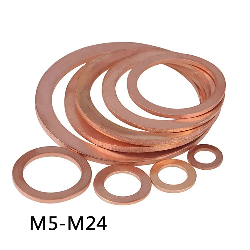

10-50pcs M5 M6 M8 M10 M12 M14 M16 M18-M24 Solid Shims Pad Copper Flat Washer Gasket O Rings Seal Plain Spacer Sealing Fastener