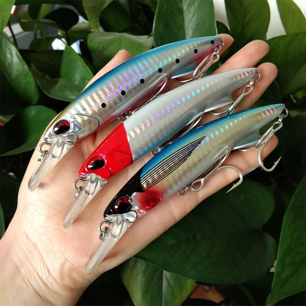 

Noeby 3pcs 9cm 46g 11cm 64g Sinking Minnow Saltwater Hard Boat Fishing Lure Artificial Minnow Bait with Treble Hooks Wobblers