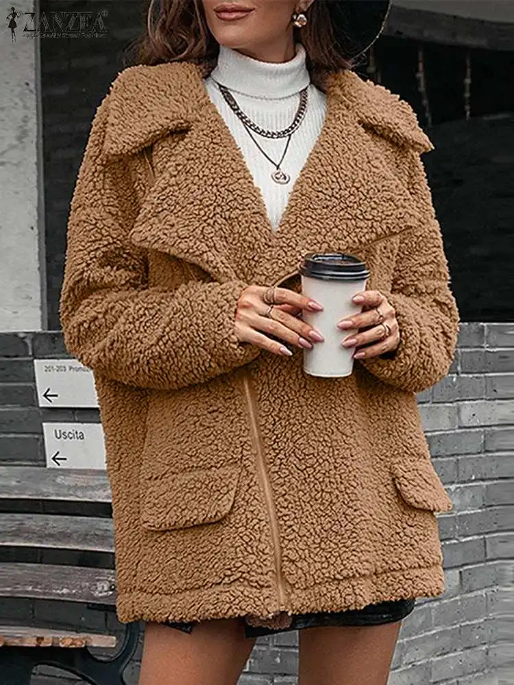 Casual Irregular Zipper Cardigans Women Plush Coats ZANZEA Oversized Long Sleeve Outwear 2022 Spring Autumn Fleece Lapel Jackets
Casual Irregular Zipper Cardigans Women Plush Coats ZANZEA Oversized Long Sleeve Outwear 2022 Spring Autumn Fleece Lapel Jackets