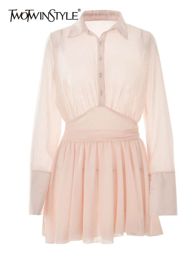 TWOTWINSTYLE Solid Patchwork Folds Dresses For Women Lapel Long Sleeves High Waist Spliced Single Breasted Chic Dress Female New
TWOTWINSTYLE Solid Patchwork Folds Dresses For Women Lapel Long Sleeves High Waist Spliced Single Breasted Chic Dress Female New