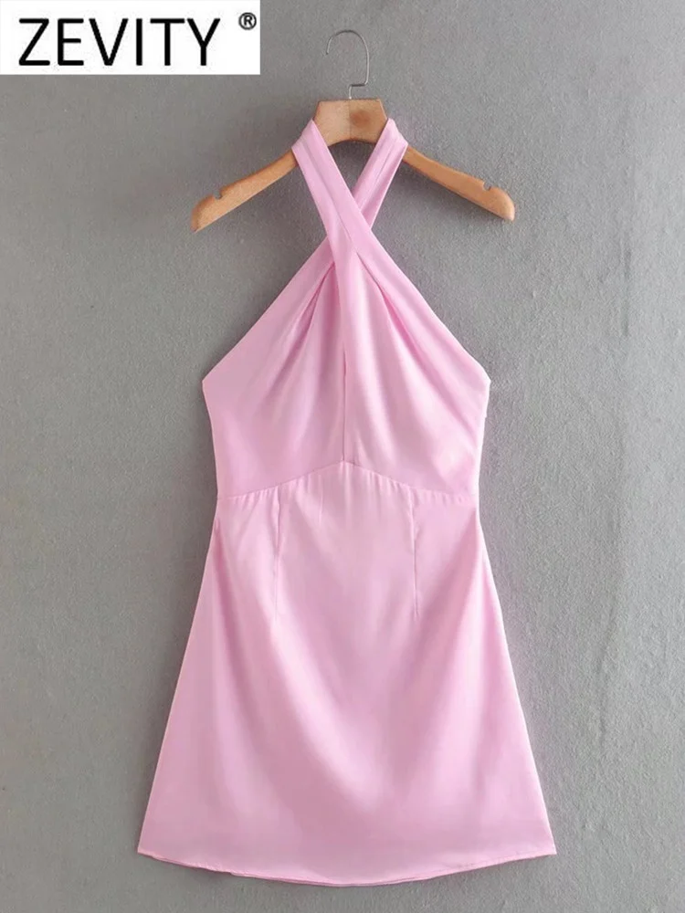 Zevity Women Sexy Soft Satin Pink Color Cross Halter Mini Dress Female Chic Side Zipper Backless Slim Party Vestidos DS1020
Zevity Women Sexy Soft Satin Pink Color Cross Halter Mini Dress Female Chic Side Zipper Backless Slim Party Vestidos DS1020