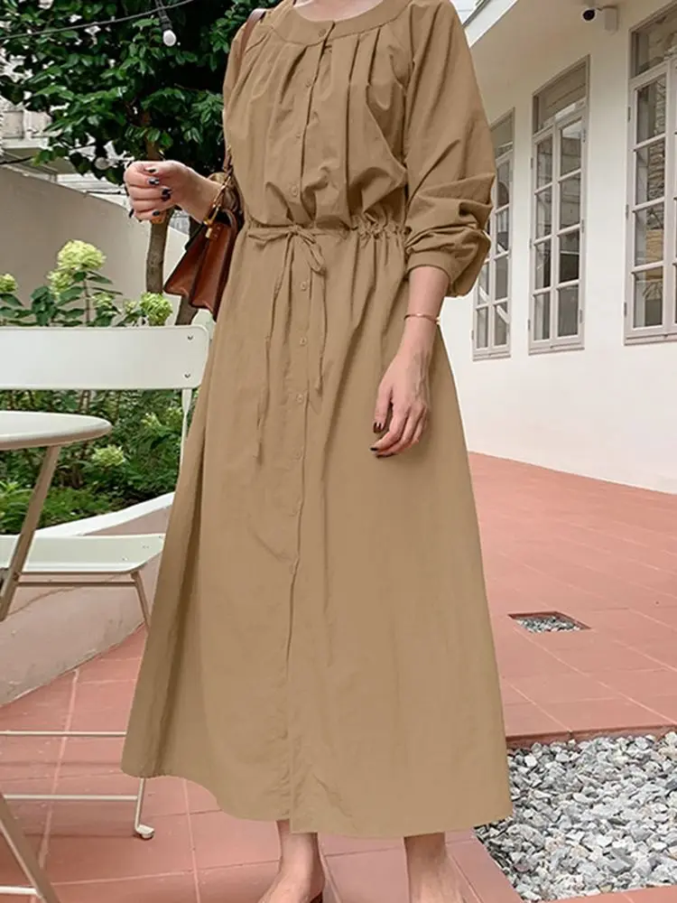 ZANZEA Spring O Neck Buttons Sundress Casual Holiday Long Sleeve Lace Up Vestidos Robe Women Elegant Solid Dress Robe Femme 2023
ZANZEA Spring O Neck Buttons Sundress Casual Holiday Long Sleeve Lace Up Vestidos Robe Women Elegant Solid Dress Robe Femme 2023