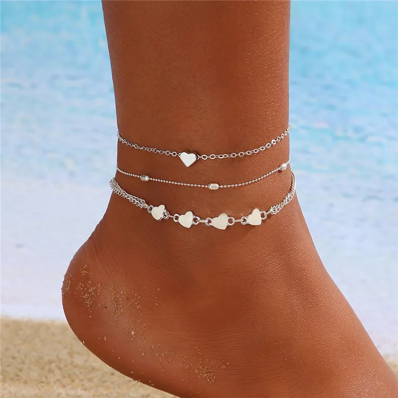 

Women's Anklet Bohemian Layered Heart Anklet 2023 Summer Beach Anklets On Foot Ankle Bracelets For Women Leg Chain