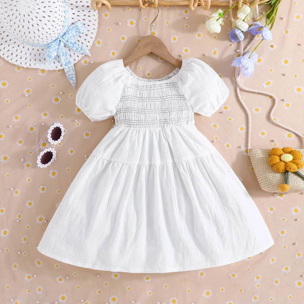 Europe and America Summer Girls Solid Color French Puffed Sleeve Dress Korean Version of Fashion Round Neck A-line Skirt Dresses
Europe and America Summer Girls Solid Color French Puffed Sleeve Dress Korean Version of Fashion Round Neck A-line Skirt Dresses