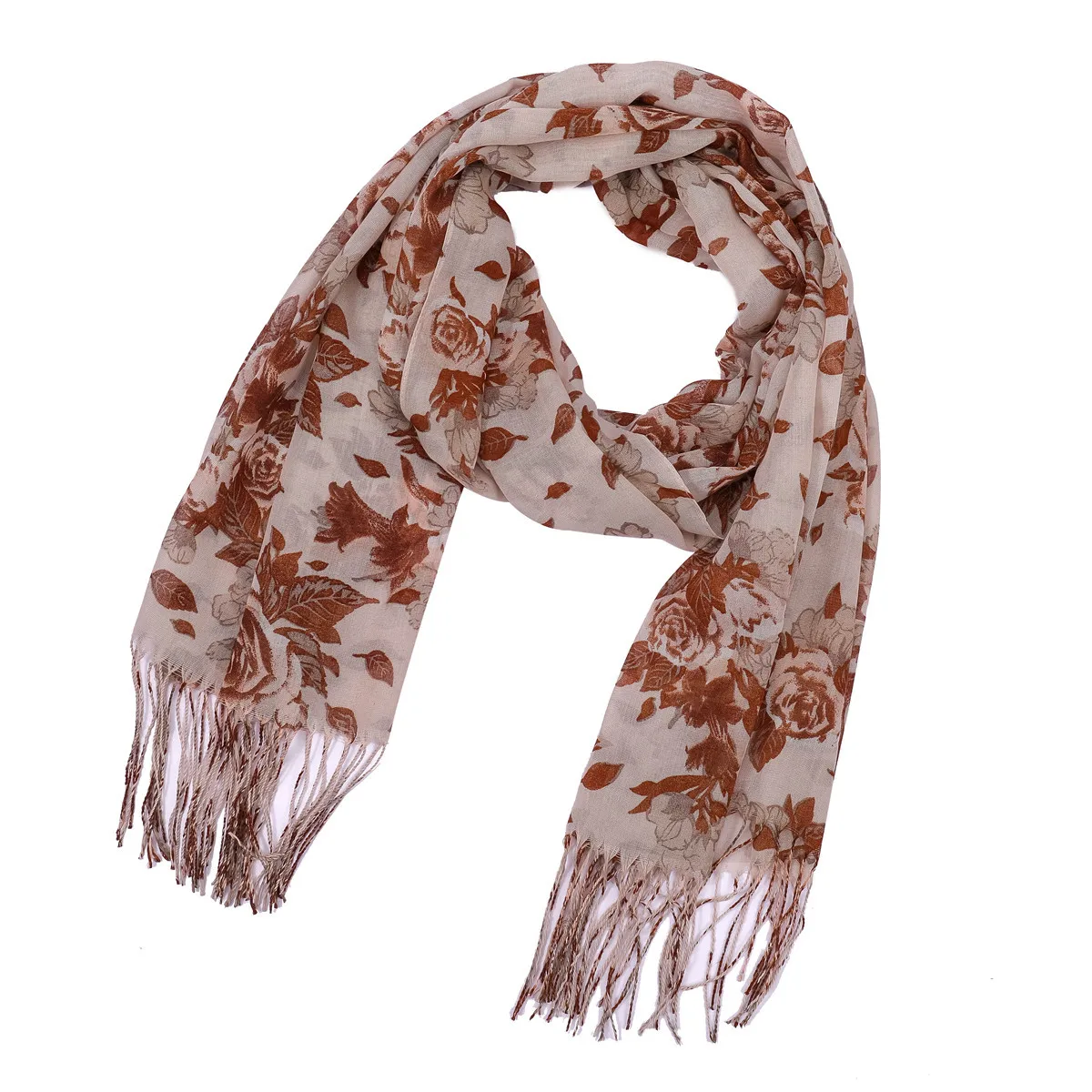 

Ethnic Floral Leaves Embellished Light Cotton Hemp Scarf Travel Photo Small Shawl Multi-color Optional