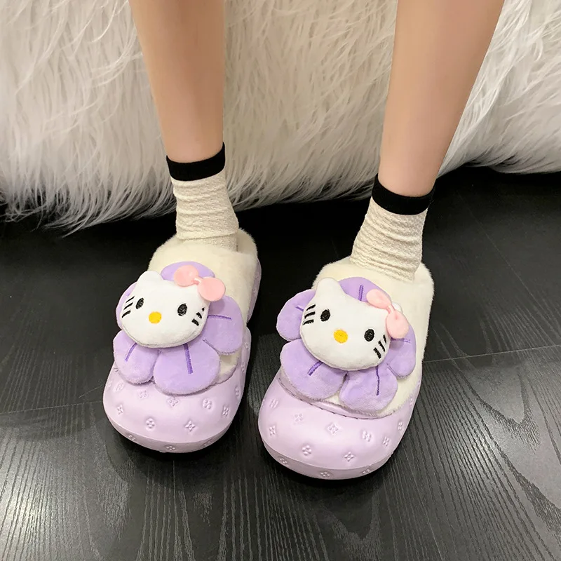 

Kawaii Sanrio аниме хлопковые тапочки Симпатичные Hello Kittys почтовые Мультяшные плюшевые сохраняющие тепло легкие на толстой подошве обувь подарок для девочек