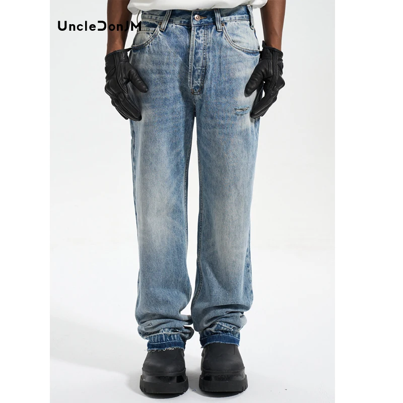 

UncleDonJM Washed Vintage Jeans Men High Street Y2k Jeans Men Luxury Jeans Distressed Cargo Jeans Streetwear Denim Pants Men J