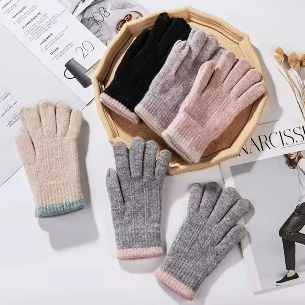 

Толстые вязаные перчатки, новые модные флисовые ветрозащитные пушистые искусственные трикотажные варежки с закрытыми пальцами для спорта на открытом воздухе