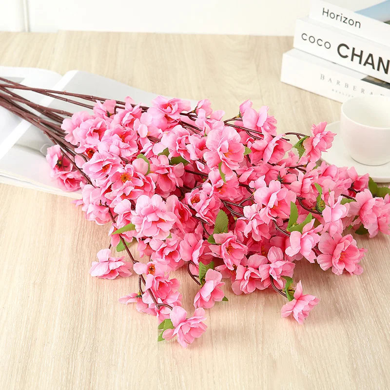 

Artificial Cherry Blossom Flower Branches Silk Spring Peach Blossom Bouquet Fake Flower Stems for Wedding Home DIY Decoration