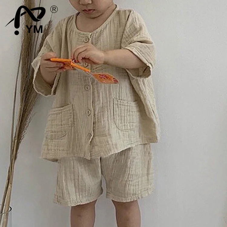 New Children's summer clothes Korean suit retro Mori cotton wrinkle single-breasted loose casual suit for boys and girls
New Children's summer clothes Korean suit retro Mori cotton wrinkle single-breasted loose casual suit for boys and girls